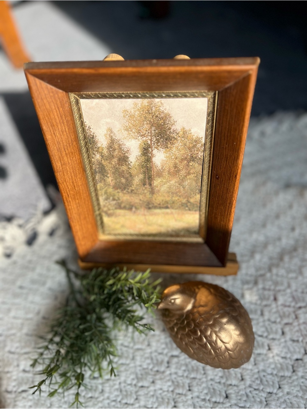 Vintage Frame with Woodland Landscape canvas Art Print - Brown Frame with brass